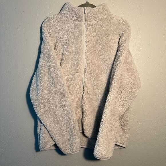 PINK Victoria's Secret Jackets & Blazers - PINK Victoria’s Secret Cream Sherpa Zip Jacket SZ L Fuzzy Cozy Soft Warm Sherpa